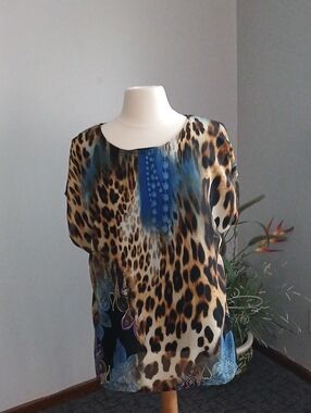 Sunny Leigh Leopard Print Blouse with Blue Accents
